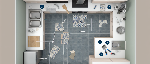 Poser la faïence dans une cuisine