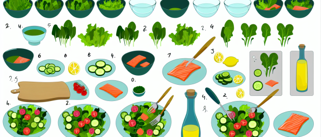 Préparation de salades vertes au saumon